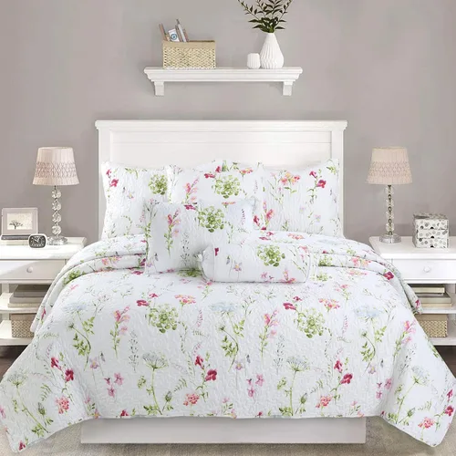 Vista 7 de Blue Cotton 3-Piece Reversible Floral Paisley Quilt Bedding Set by Cozy Line Home Fashions