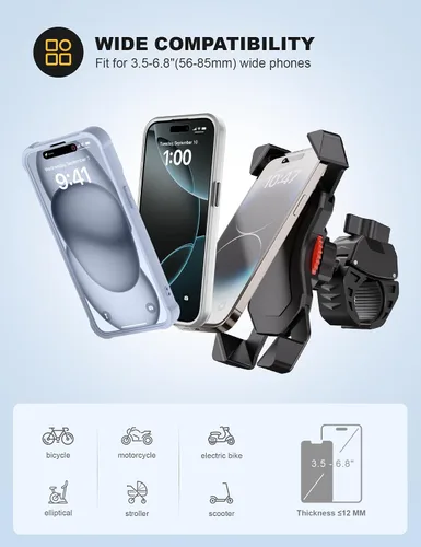 Vista 5 de Grefay Soporte universal para teléfono celular de motocicleta, abrazadera antivibraciones para bicicleta de carretera/MTB/Scooter con rotación