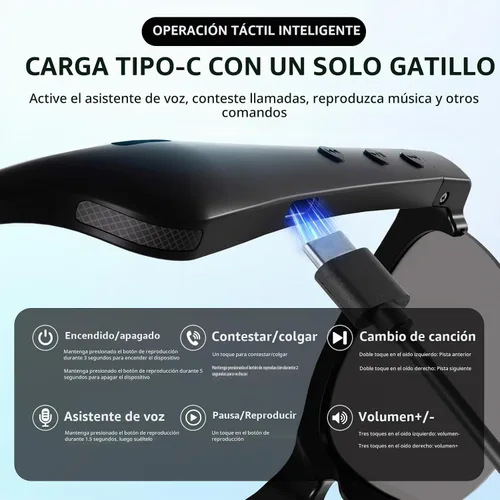 Vista 7 de Lentes de sol inteligentes con Bluetooth para hombres y mujeres, lentes de audio de oído abierto con llamadas manos libres y música, ligeras, 1.48