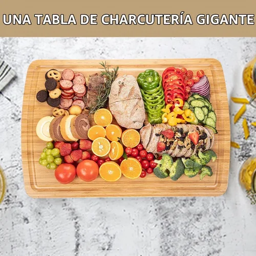 Vista 6 de Tabla de cortar de bambú extra grande de 30 pulgadas para cocina, tabla de cortar de madera con ranura para jugo, tabla de cortar reversible