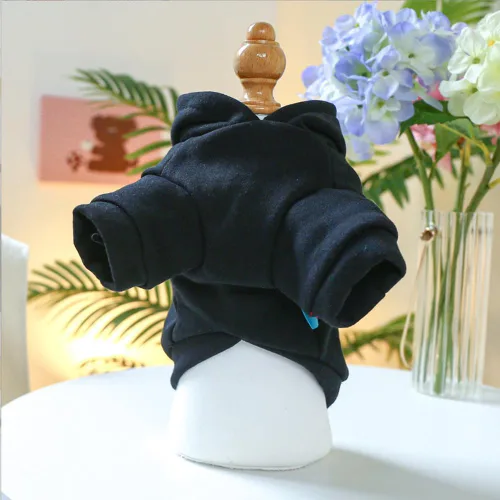 Vista 5 de Sudaderas con capucha para cachorros negros para perros pequeños con patrones de calabaza y calavera y bruja, sudadera cálida para perros