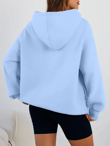 Vista 4 de Trendy Queen Sudaderas con capucha de gran tamaño para mujer, cómodas sudaderas de otoño a la moda 2025, trajes casuales de forro polar con bolsillos