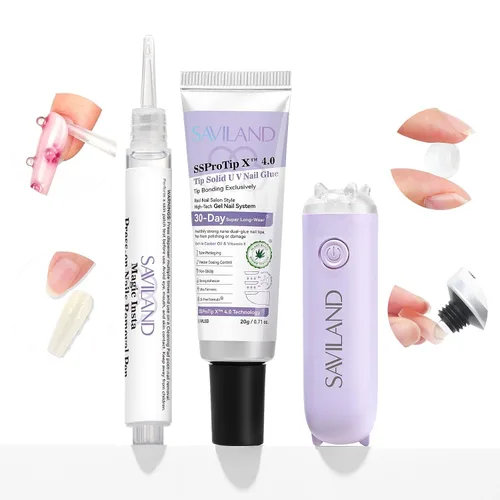 Vista 10 de Kit de pegamento de uñas sólido en gel Saviland y removedor de pegamento de uñas: luz UV para uñas, herramientas completas para uñas postizas