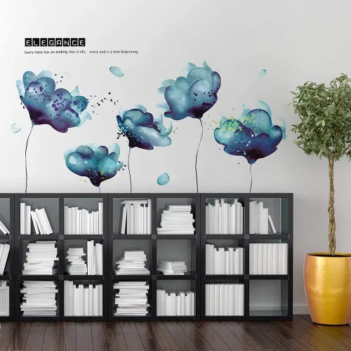 Vista 5 de RW-2003 Removeable 3D Blue Dream Flower Wall Pegatinas DIY Decoración de la pared del hogar, calcomanía de pared para despegar y pegar, murales