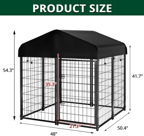 Vista 7 de PawGiant - Perrera de alambre soldado para exteriores con techo, 4'x4.2'x4.5