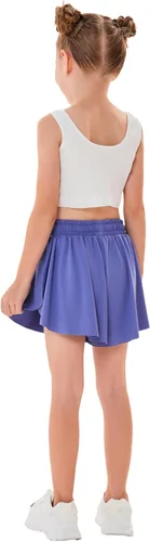 Vista 3 de Paquete de 2 pantalones cortos atléticos fluidos para niñas con bolsillos, diseño de mariposa, correr, entrenamiento, deportes, cintura elástica