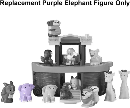 Vista 5 de Pieza de repuesto para Fisher-Price Little People Noah's Ark Playset – HNG03 ~ Figura de elefante púrpura de repuesto ~ Funciona con otros