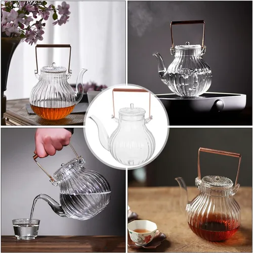 Vista 9 de Estilo retro resistente al calor Hervidor de té de vidrio 27.1 fl oz estufa hervidor de cobre mango para cocinar té