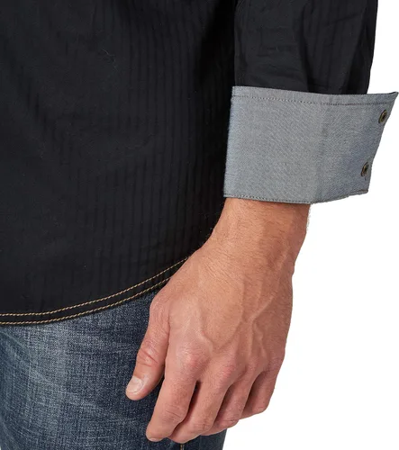 Vista 5 de Wrangler Camisa retro de manga larga con dos bolsillos para hombre, VerdeBlanco