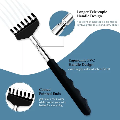 Vista 2 de Yexixsr Paquete de 3 rascadores de espalda extensibles de metal para hombres, mujeres y adultos, masajeador telescópico de espalda con asas de goma