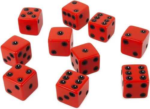 Vista 9 de 10 dados de juego de 0.630 in (negro con puntas rojas)