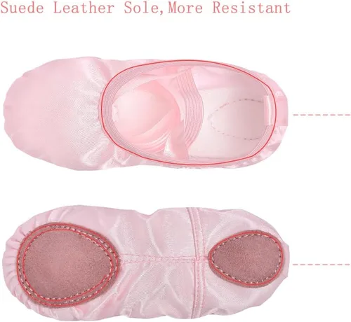 Vista 2 de Stelle Zapatos de ballet para niñas pequeñas, zapatillas de ballet de saténpurpurina para bailar (bebépequeñoniños grandes)