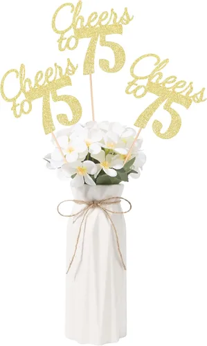 Vista 15 de Gexolenu Cheers to 21, paquete de 10 centros de mesa con purpurina dorada de doble cara para cumpleaños número 21 para mesas, palitos decorativos