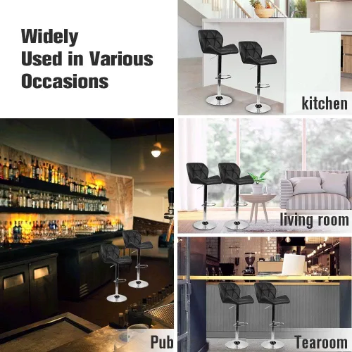 Vista 7 de ELECWISH Taburetes de bar asiento de piel sintética con base cromada, silla giratoria de comedor, taburetes de bar, negro, juego de 2