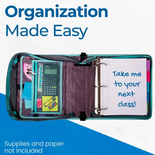 Vista 7 de Case-it Mighty Zip Tab - Carpeta escolar con cremallera Anillas en O de 3 pulgadas, capacidad de 600 hojas, carpeta de archivos expandible de 5 Un