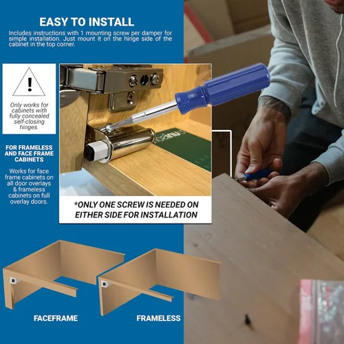 Vista 4 de Rok Hardware Amortiguador de cierre suave para puertas de gabinete/Compacto/Adaptador de cierre suave para gabinete/herramienta/bisagra con acabado
