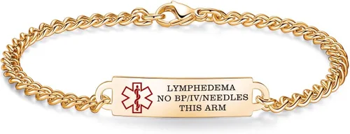 Vista 7 de Pulseras de identificación de alerta médica de 6.5 "-8.5" para mujeres, pulseras de emergencia médica de acero inoxidable, grabado gratuito