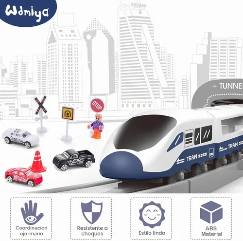 Vista 2 de Wdmiya Juegos de trenes para niños de 4 a 7 años, 104 piezas, trenes a Azul Ciudad 104 Pcs