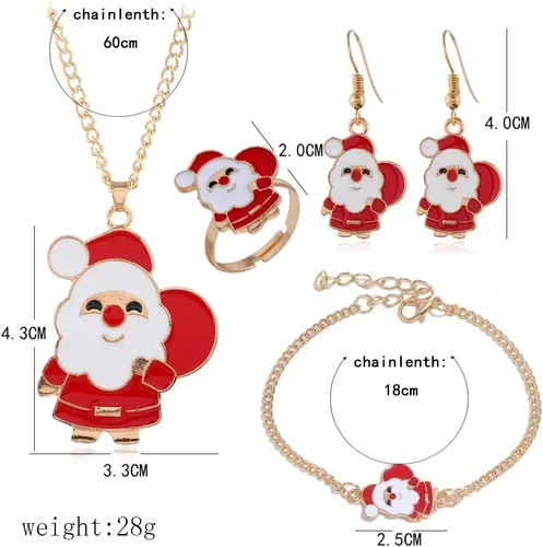 Vista 2 de NOKMIT Christmas Jewelry Set for Women Girls Xmas Necklace Earrings Bracelets Ring Set Santa Elk Reindeer Christmas Tree Holiday Jewelry Gifts