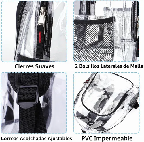Vista 5 de JOMPARO - Mochila transparente para escuela, 16 pulgadas, color negro Negro-1p