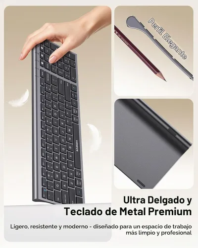 Vista 6 de seenda COE401 3-Device Bluetooth Teclado Ratón Combo, Silencioso, Negro