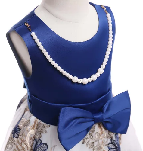 Vista 3 de NSSMWTTC 2-9T Vestido de bordado de boda para niñas de flores, vestido de Navidad con collar