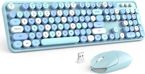 Vista 25 de MOFII Combo de teclado y mouse inalámbricos, teclado retro de máquina de escribir de 2.4 GHz, tamaño completo, lindos ratones inalámbricos, dongle