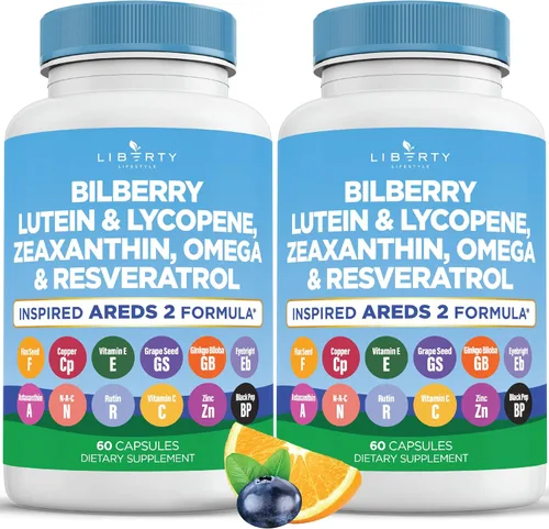 Vista 9 de Liberty Lifestyle Vitaminas para la salud ocular con arándano 6000 mg de luteína y zeaxantina 40 mg de licopeno 40 mg de resveratrol 3000 mg