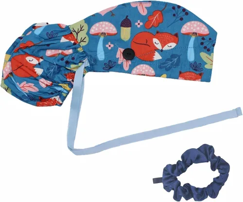 Vista 18 de Gorra médica con botones – Gorro de algodón con banda para el sudor, lazo trasero ajustable para cola de caballo