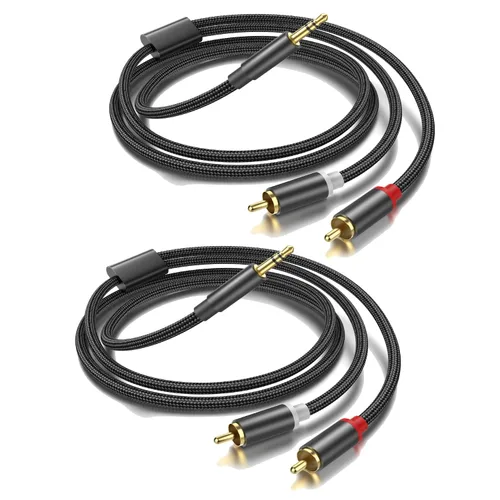 Vista 7 de Cable de 3.3 pies a RCA, chapado en oro, cable auxiliar estéreo de 1/8 macho a macho, adaptador divisor en Y para tabletas, altavoces, teléfonos