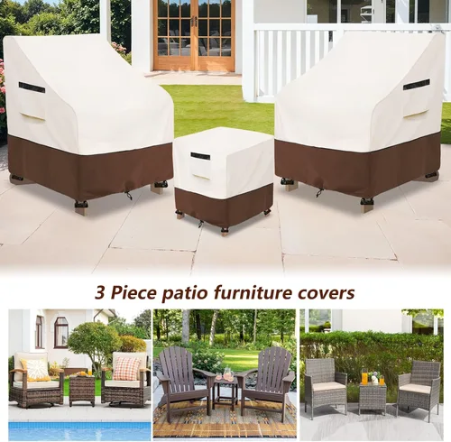 Vista 5 de Juego de 3 piezas de fundas para sillas de patio Adirondack, funda de muebles de patio impermeable de 600D resistente, incluye 2 fundas para sillas