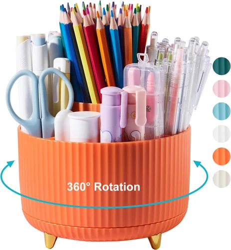 Vista 8 de Organizador de escritorio para lápices y bolígrafos, 5 ranuras, rotación de 360 grados, organizadores de escritorio para lápices y bolígrafos