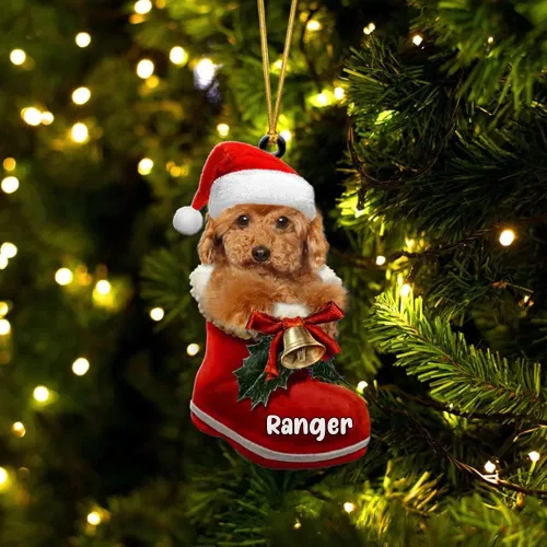 Vista 45 de Amantes de los perros de Navidad – Akita Inu Dog in Santa Boot Adorno de Navidad, adorno personalizado en forma 2D, adorno de Navidad, personaliza