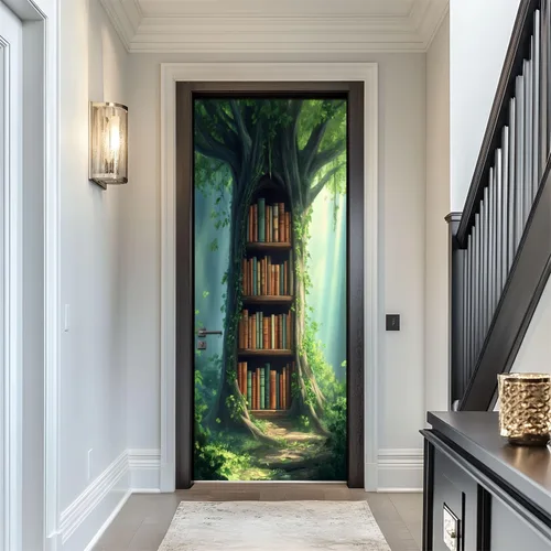 Vista 12 de Calcomanías para puerta, 3D y 90, diseño de arcade, visera, VR, aventura, murales, papel tapiz autoadhesivo para puerta, póster para dormitorio