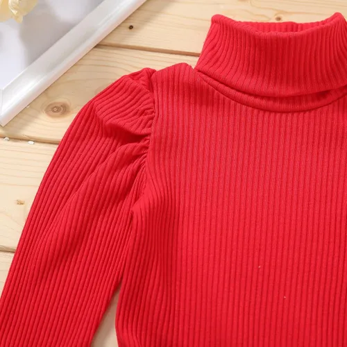 Vista 6 de 2 PCS Baby Girls Sweater Plaid Pleated Skirt Outfits Turtleneck Rib Knitwear Set Casual Clothes Set Toddler Kids