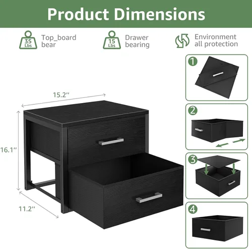 Vista 3 de BOLUO Cajones de Almacenamiento Apilables Organizadores de Armario y Almacenamiento de Tela Negro Cómoda de 2 Cajones para Dormitorio 2 Paquetes