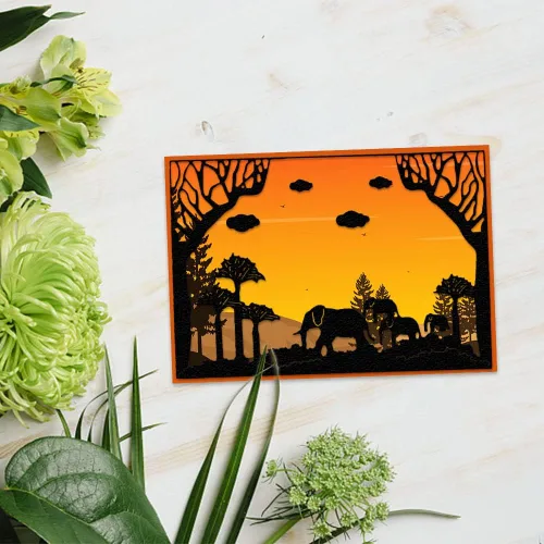 Vista 4 de Troqueles de corte de fondo de elefantes, animales, marco de fondo, troqueles para hacer tarjetas, fondo de árboles, troquelado, plantilla