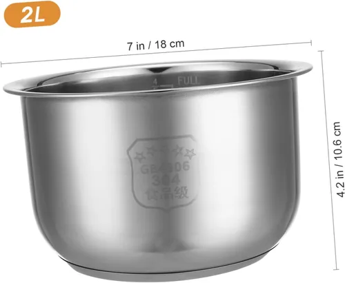 Vista 5 de SHERCHPRY Instants Pot - Olla de cocina interior de acero inoxidable de 2 litros, recipiente interior de repuesto para olla a presión tradicional
