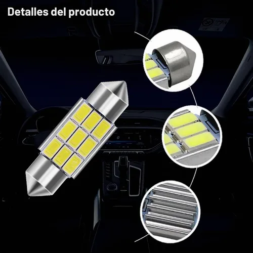 Vista 5 de 36mm Bombillas LED 6000K Blanco Puro Brillante para Luces Interiores de Coche, Libres de Errores, 9-SMD 5630 Chipsets, DE3021, Bombilla para Luz