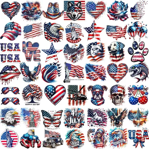 Vista 3 de 49 tatuajes patrióticos estadounidenses del 4 de julio, tatuajes temporales del Día de la Independencia, tatuajes temporales rojos, blancos