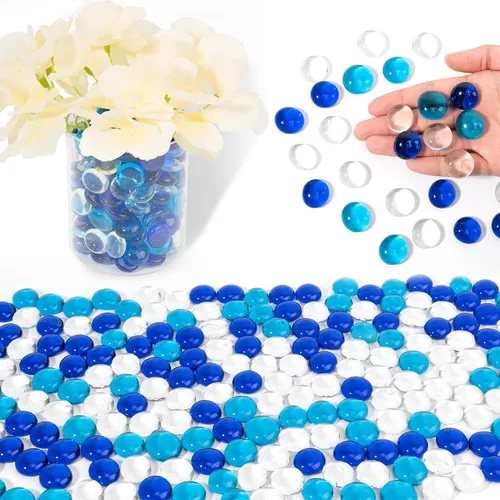 Vista 17 de Cuentas de vidrio para jarrones, cuentas decorativas de 0.97 libras, canicas planas para soporte de flores, manualidades, piedras de Mancala Blanco