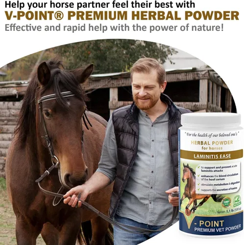 Vista 8 de V-POINT - Laminitis Ease - Suplementos de pezuñas para caballos - Producto para el cuidado de pezuñas de caballo a base de polvo natural - Ideal