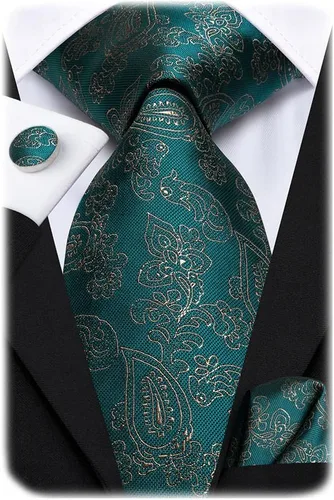 Vista 23 de Hi-Tie Conjunto de corbatas de seda con estampado paisley para hombre, pañuelo de bolsillo y gemelos, conjuntos de corbata formal para negocios a