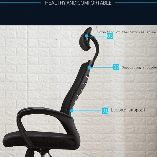 Vista 3 de Silla ergonómica de oficina de malla con respaldo medio, silla de escritorio giratoria, silla de computadora con reposabrazos soporte lumbar (negro)