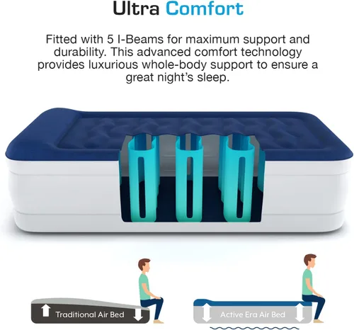 Vista 3 de Active Era Colchón de aire individual de 21 pulgadas con bomba integrada y almohada elevada, resistente a pinchazos, cama inflable impermeable