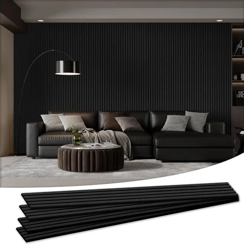 Vista 23 de Paquete de 4 paneles acústicos de pared de 105.9 x 12.6 x 0.8 pulgadas, absorbentes de sonido, paneles de pared de listones de madera para Teca