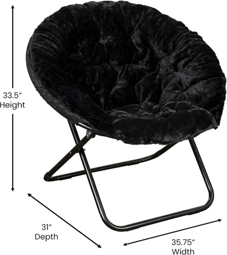 Vista 2 de EMMA + OLIVER Ersa - Silla plegable de gran tamaño de 38 pulgadas con tapicería de piel sintética acogedora en negro con marco de metal negro