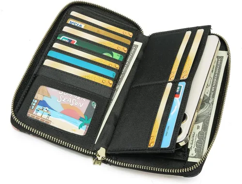 Vista 128 de Cartera de mano para mujer, estilo bohemio, con RFID, elegante, espaciosa con correa para viajes, capacidad para tarjetas, teléfono, dinero
