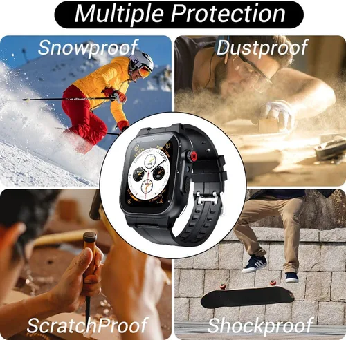 Vista 4 de Funda impermeable para Apple Watch Series 8/7 de 1.61 pulgadas, funda clásica impermeable compatible con Apple Watch de 1.61 pulgadas, correas