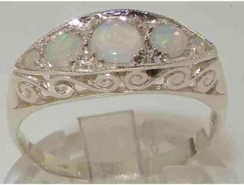 Vista 5 de Anillo de plata de ley 925 con ópalo natural para mujer, tallas 4 a 12 disponibles